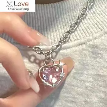 Новое женское модное ожерелье с подвеской в виде персикового сердца и капли воды, розовое кристаллическое ожерелье Egirl, милая, крутая, на ключицу, эстетическая бижутерия