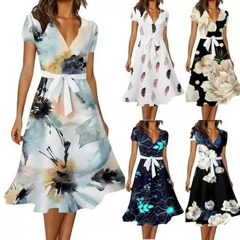 Новое женское модное платье с v-образным вырезом и принтом, облегающая юбка с завязками L бежевый