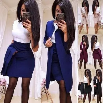 Новое женское модное тонкое офисное платье из двух предметов, однотонная куртка с длинными рукавами, профессиональные деловые костюмы