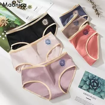Новое женское нижнее белье с принтом, женские трусы из чистого хлопка с промежностью и средней посадкой, L-2XL L чёрный