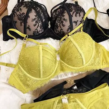 Новое женское нижнее белье, сексуальный кружевной комплект с бюстгальтером с вышивкой, модный бюстгальтер пуш-ап с крестом, женское нижнее белье, комплект из бюстгальтеров и трусиков 70B чёрный