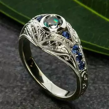 Новое женское обручальное кольцо в этническом стиле, особый интерес, необычный полый узор, красочный мастер-камень, подарок для женских ювелирных изделий 9