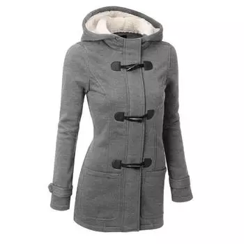 Новое женское осенне-зимнее пальто, пальто с роговыми пуговицами, женская утолщенная куртка средней и длинной длины с капюшоном, хлопковое пальто S