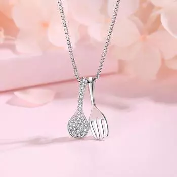 Новое женское ожерелье из стерлингового серебра 925 пробы, модная ложка, вилка, микро-инкрустация, высококачественный кулон с цирконием, цепочка для ключицы, ювелирное изделие в подарок