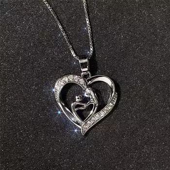 Новое женское ожерелье на День матери, подвеска в форме сердца и любви, дизайн «Мама и сын», ослепительный кубический цирконий, подарок, модные украшения 45cm