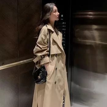 Новое женское пальто большого размера средней и длинной длины 2024 года, пальто в британском стиле, модное пальто на осень и зиму S хаки