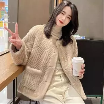 Новое женское пальто из искусственного меха норки и травы с круглым вырезом, небольшой ароматный и экологически чистый меховой топ S