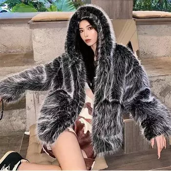 Новое женское пальто с капюшоном из искусственного лисьего меха, женское зимнее теплое пальто из овечьего меха 6XL