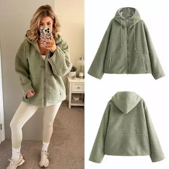 Новое женское пальто с капюшоном из овечьей шерсти с длинным рукавом, женская осенне-зимняя свободная теплая верхняя одежда, повседневное женское пальто с капюшоном
