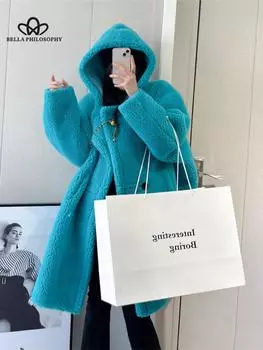 Новое женское пальто с мехом плюшевого мишки больших размеров, шуба средней длины из овечьего меха с длинными рукавами, толстое женское модное пальто one size белый