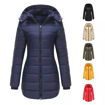 Новое женское пальто средней длины с капюшоном на молнии спереди, теплая верхняя одежда высокого качества, повседневная модная осенне-зимняя женская куртка с длинными рукавами S красный