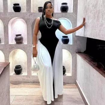 Новое женское платье без рукавов в стиле «темперамент» с цветными блоками на лето S