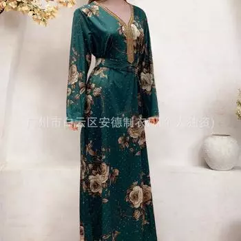 Новое женское платье-халат с V-образным вырезом и принтом в стиле арабского искусства в Пномпене S темно-зеленого