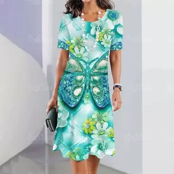 Новое женское платье миди с принтом бабочек летнее элегантное платье женское платье с короткими рукавами модная одежда больших размеров S