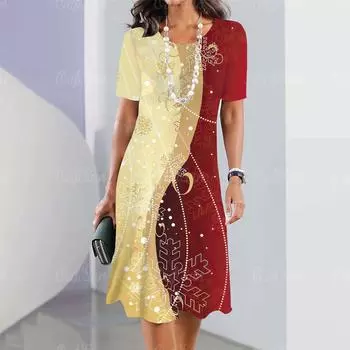 Новое женское платье ретро платье звездный принт повседневное с коротким рукавом модная женская одежда больших размеров 2K S
