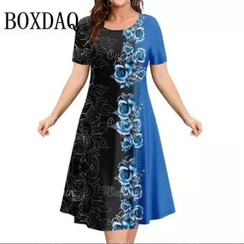 Новое женское платье с 3D-цветочным принтом и короткими рукавами, повседневное модное платье А-силуэта, летнее женское платье свободного покроя для отпуска S