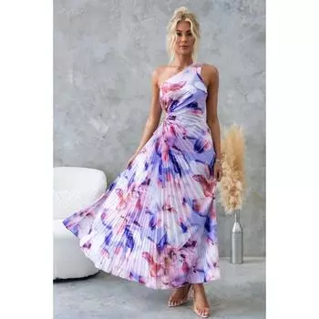 Новое женское платье с принтом, сексуальное, с наклонными плечами, плиссированное, полое платье S фиолетовый