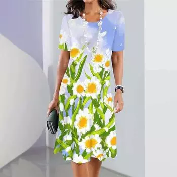 Новое женское платье с принтом в виде ромашки, элегантная длинная юбка больших размеров, женская одежда S