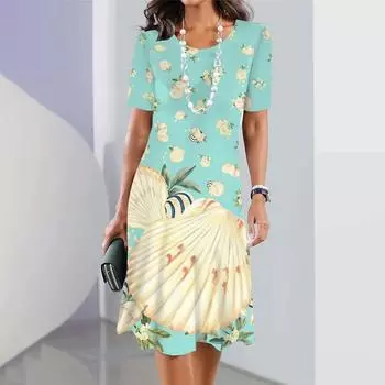 Новое женское платье с принтом в виде морских животных, элегантное платье для летнего отпуска, модное женское платье больших размеров S