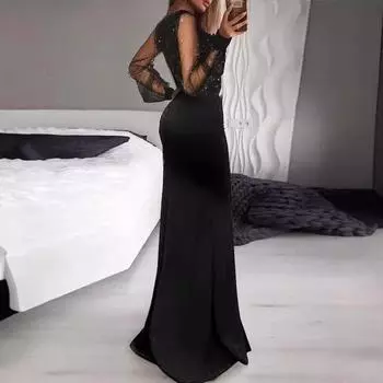 Новое женское платье, сексуальное сетчатое платье с длинными рукавами и пайетками, облегающее платье-юбка S чёрный