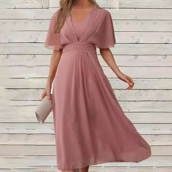 Новое женское платье, сексуальное шифоновое платье-маятник с V-образным вырезом и короткими рукавами S розовый