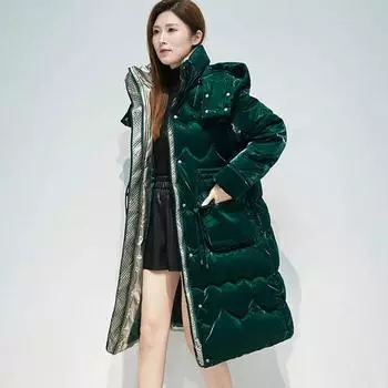 Новое женское яркое хлопковое пальто с пуховым принтом, зимняя толстая теплая куртка с подкладкой, высококачественное женское пальто Parker со съемным капюшоном L темно-зеленого
