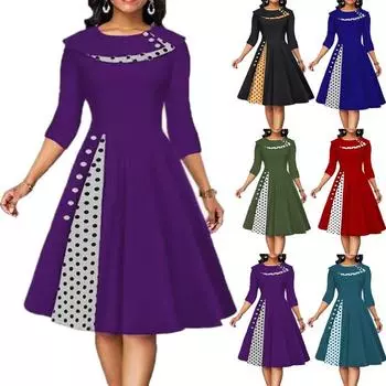 Новое женское расклешенное платье в стиле рокабилли в горошек, свинг-коктейльное платье 1950-х 50-х годов, Одри Хепберн, винтажные вечерние платья в стиле ретро S чёрный