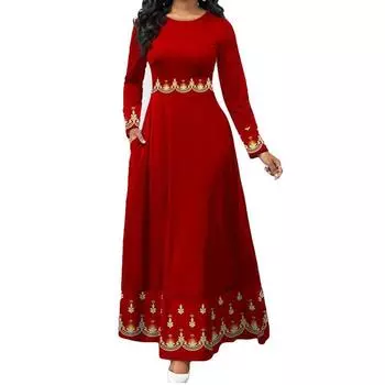 Новое женское ретро-платье с высокой талией и принтом, длинное женское платье с длинными рукавами на весну и осень S