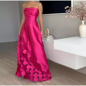 Новое женское сексуальное облегающее атласное длинное платье с открытыми плечами, элегантное плиссированное платье для подружек невесты, модные банкетные платья без бретелек с высокой талией S розы красного