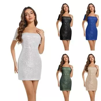 Новое женское сексуальное облегающее платье с пайетками и открытой спиной, короткая юбка L чёрный