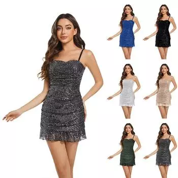 Новое женское сексуальное облегающее платье с пайетками и короткой юбкой XL белый