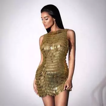 Новое женское сексуальное облегающее платье из блестящего акрила с пайетками XS золотой
