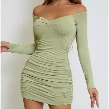 Новое женское сексуальное платье с длинным рукавом и складчатым воротником XS