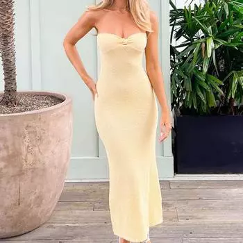 Новое женское сексуальное трикотажное платье с открытой спиной и глубоким вырезом, завязанное на завязках, в европейском и американском стиле, 2024, летнее женское S