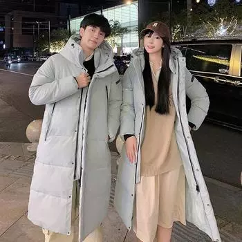 Новое зимнее длинное пальто выше колена, утолщенный пуховик средней длины с капюшоном, свободное повседневное пальто M чёрный