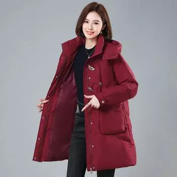 Новое зимнее хлопковое пуховое пальто женское средней длины 2023, зимнее свободное хлопковое пальто с капюшоном, утепленное хлопковое пальто в иностранном стиле M белый