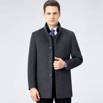 Новое зимнее кашемировое пальто, шерстяное пальто, пуховая подкладка, мужское теплое пальто средней длины для папы 170