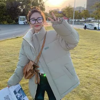 Новое зимнее короткое хлопковое пальто, корейское свободное повседневное теплое хлопковое пальто, двустороннее утепленное удобное хлопковое пальто S зелёный