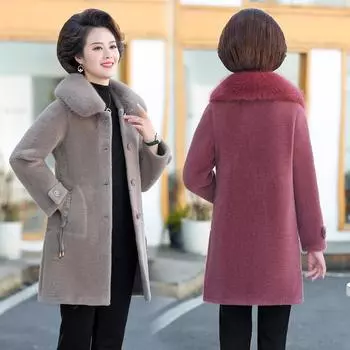 Новое зимнее меховое цельное шерстяное пальто для мамы для женщин среднего и пожилого возраста в иностранном стиле, утолщенное норковое флисовое пальто средней длины 5XL