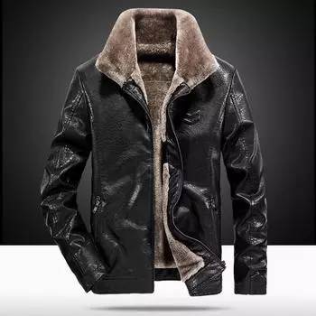 Новое зимнее мужское кожаное пальто, меховая универсальная куртка, теплая кожаная куртка, наряд для папы среднего и пожилого возраста, плюс бархат и утолщение M темно-коричневого