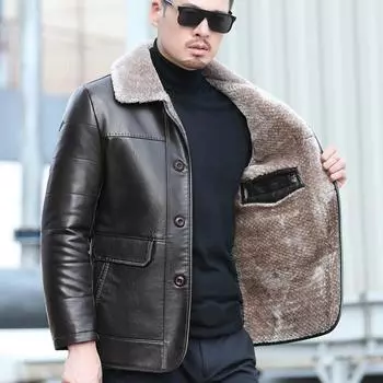Новое зимнее мужское пальто из овчины, мужская длинная утолщенная кожаная куртка, мужская натуральная кожа среднего возраста, 90, белое пуховое пальто на утином пуху 6XL