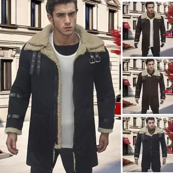 Новое зимнее мужское толстое пальто из замши и меха S
