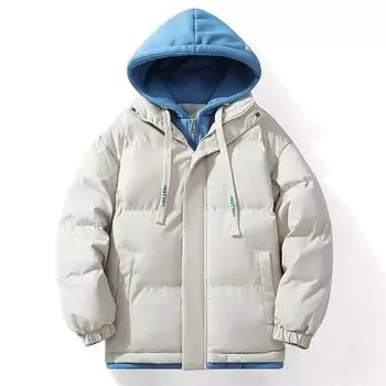 Новое зимнее мужское толстое стеганое пальто, свободная модная стеганая куртка с двумя капюшонами M белый