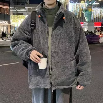 Новое зимнее пальто из хлопка и овечьего бархата для мужчин, свободная и модная куртка в гонконгском стиле, мужское пальто из хлопка с воротником-стойкой и завязками на шнурке M