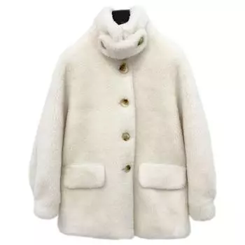 Новое зимнее пальто из овечьего флиса, женское шерстяное пальто, универсальное свободное пальто из искусственного меха из овечьей шерсти, кожаное шерстяное цельное пальто S