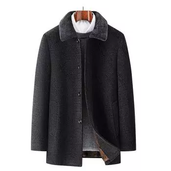 Новое зимнее пальто из синели, мужское, с подогревом, с воротником-лацканом средней и длинной длины, утолщенное шерстяное пальто из норки 175 темно-синий