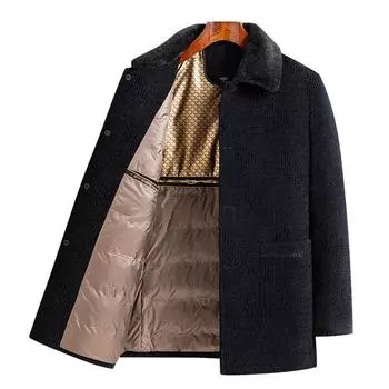 Новое зимнее пальто из синели средней и длинной длины с меховым воротником и мешочком из шелкового флиса Mulberry, мужское пальто 175 темно-синий