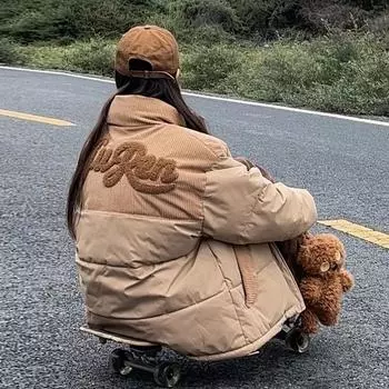 Новое зимнее пальто с корейской надписью, свободное винтажное утолщенное короткое пальто S чёрный