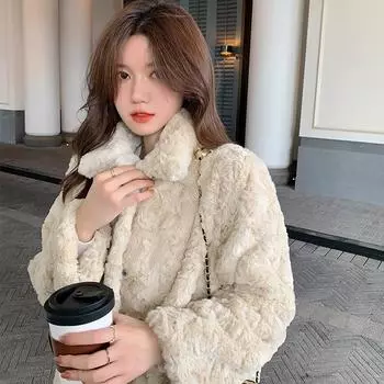 Новое зимнее пальто средней длины, женское, свободное, теплое, меховое, с добавлением овечьей шерсти, плюшевое пальто S.