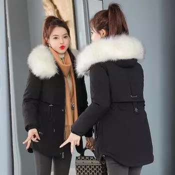 Новое зимнее плюшевое утолщенное хлопковое пальто с большим шерстяным воротником, женское пальто